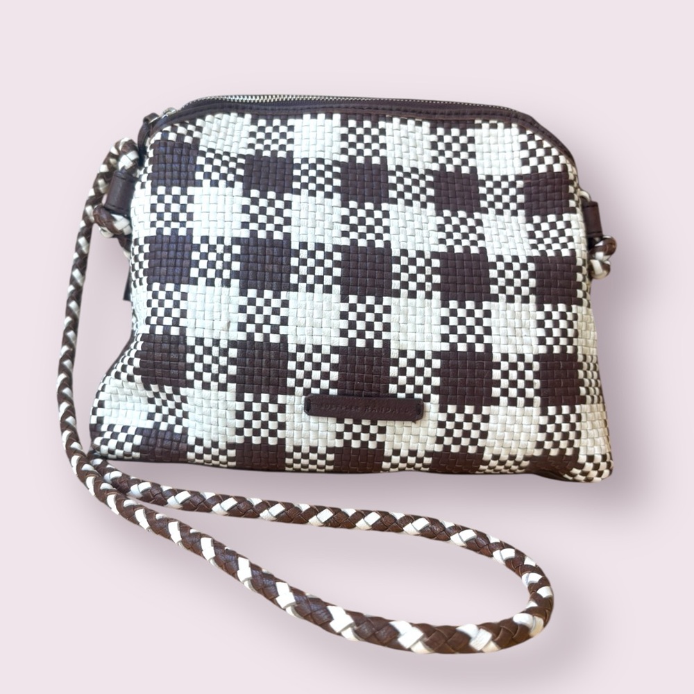 Loeffler Randall Checkered Chocolate Brown and White Crossbody Bag